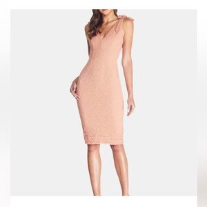 Dress the Population Peach Lace V-Neck Midi Dress with Shoulder Ties